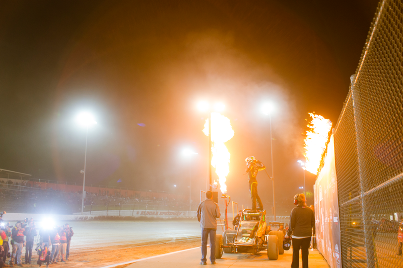 Clauson, having just won a sprint car race, minutes before he’d strap in for another. Photo Credit: Raphael Orlove